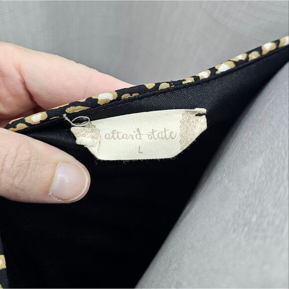 Altar'd State Black and Gold Puff Sleeve Smocked Waist Mini Dress Size Large - Picture 7 of 11